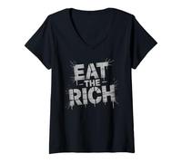 Womens Funny EAT The Rich Socialist Anti Capitalist Rights Unite V-Neck T-Shirt