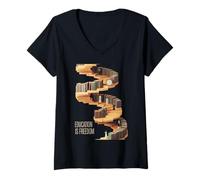 Womens Funny Education is Freedom Saying Book Shelf Power Women Men V-Neck T-Shirt