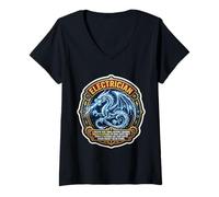 Women's Funny Electrician Definition Electrical Worker Dragon Master V-Neck T-Shirt