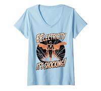 Womens Funny Electricity Superhero Meme Design V-Neck T-Shirt