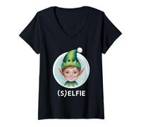 Womens Funny Elfie Selfie Taking an Elfie at Christmas Time V-Neck T-Shirt