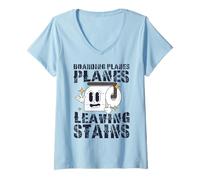 Womens Funny Embarrassing Boarding Planes Leaving Stains Airport V-Neck T-Shirt
