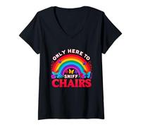 Womens Funny Embarrassing Inappropriate Only Here to Sniff Chair V-Neck T-Shirt