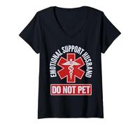 Womens Funny Emotional Support Husband Do Not Pet V-Neck T-Shirt