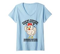 Women's Funny English Teacher Grammar Matters Stop Scaring Chickens V-Neck T-Shirt