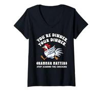 Women's Funny English Teacher Grammar Matters Stop Scaring Chickens V-Neck T-Shirt