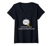 Women's Funny Error 404 Costume Not Found Halloween Tech Pumpkin V-Neck T-Shirt