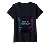 Women's Funny Error 404 Motivation Not Found Retro Computer V-Neck T-Shirt