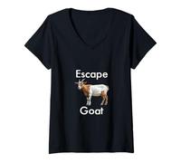 Womens Funny Escape Goat Scapegoat Animal Huda Humor Island Love V-Neck T-Shirt
