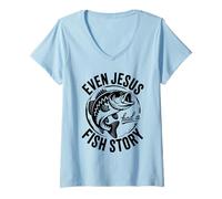 Womens Funny Even Jesus Had a Fish Story Fishing Faith Design V-Neck T-Shirt