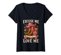 Womens Funny Excuse Me You Look Like You Love Me Funny Boots Memes V-Neck T-Shirt