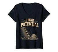 Women's Funny Exhausted Rock I Had Potential Physics Pun V-Neck T-Shirt