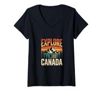 Women's Funny Explore Canada Wanderlust Nature Outdoors Travel Quote V-Neck T-Shirt