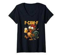 Womens Funny F-Caw-F Chicken FCAWF Drunk Rooster Meme Drinking Beer V-Neck T-Shirt
