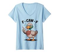 Womens Funny F Caw F Grumpy Duck Sarcastic Humor Gift V-Neck T-Shirt