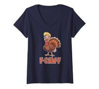 Womens Funny F-CAW-F Turkey Humor Thanksgiving Busy Doing Nothing V-Neck T-Shirt