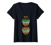 Womens Funny Famous Big Fast-Food Burger - Mac n Cheese Ingredients V-Neck T-Shirt