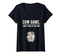 Womens Funny Farm Animal Farmer Fun Cow Game Don’t Look at The Cow V-Neck T-Shirt