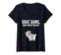 Womens Funny Farm Animal Joke Pun Goat Game Don’t Look at The Goat V-Neck T-Shirt