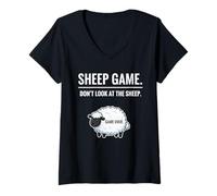 Womens Funny Farm Animal Joke Sheep Game Don’t Look at The Sheep V-Neck T-Shirt