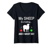 Womens Funny Farmer 'My Sheep Are Calling And I Must Go' Lambing V-Neck T-Shirt