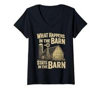 Womens Funny Farming What Happens In The Barn Stays In The Barn V-Neck T-Shirt