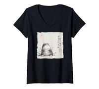 Womens Funny Fat Cat Japanese Zen Buddha Chonky Cat Painting V-Neck T-Shirt