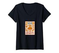 Womens Funny Feed Me Pasta and Tell Me Pretty Design V-Neck T-Shirt