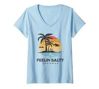 Women's Funny Feelin Salty Beach Summer Vacation Bahamas V-Neck T-Shirt