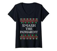 Womens Funny Feminist Anti Patriarchy, Ugly Sweater Style V-Neck T-Shirt
