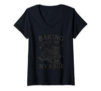 Womens Funny Feral Raccoon Baking Out My Rage - Baking V-Neck T-Shirt