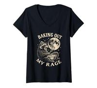 Womens Funny Feral Raccoon Baking Out My Rage - Baking V-Neck T-Shirt