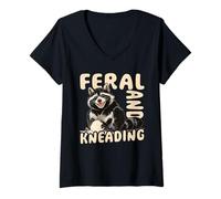 Womens Funny Feral Raccoon Feral & Kneading - Baking V-Neck T-Shirt