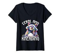 Womens Funny Feral Raccoon Feral & Kneading - Baking V-Neck T-Shirt