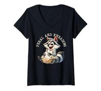 Womens Funny Feral Raccoon Feral & Kneading - Baking V-Neck T-Shirt