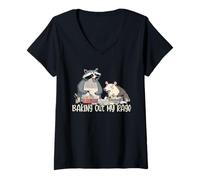 Womens Funny Feral Raccoon Opossum Baking Out My Rage - Baking V-Neck T-Shirt
