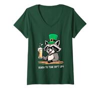 Women's Funny Feral Raccoon Ready to Tear Sh1t Up St Patricks V-Neck T-Shirt
