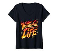 Womens Funny Fire Flame Wonderful Life Night Party Matching Crew V-Neck T-Shirt