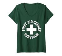 Women's Funny First Aid Course Survivor Emergency Training V-Neck T-Shirt