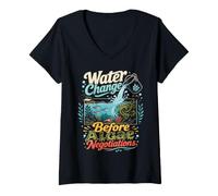 Women's Funny Fish Tank Water Change Algae Aquarium Humor V-Neck T-Shirt