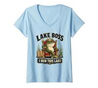 Women's Funny Fishing Conversation Starter I Run This Lake Boss V-Neck T-Shirt