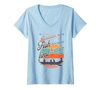 Womens Funny Fishing Dad Fish Around & Find Rainbow Trout Fly V-Neck T-Shirt