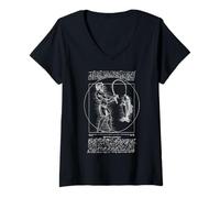 Womens Funny Fishing Vitruvian Man Leonardo Da Vinci Fisherman V-Neck T-Shirt