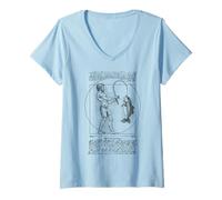 Womens Funny Fishing Vitruvian Man Leonardo Da Vinci Fisherman V-Neck T-Shirt