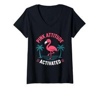 Women's Funny Flamingo Humor Confidence Mood Pink Attitude Activate V-Neck T-Shirt