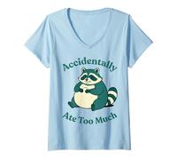 Women's Funny Fluffy Cat Accidentally Ate Too Much Illustration V-Neck T-Shirt