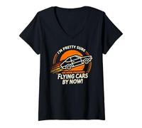 Women's Funny Flying Car Retro Future Humor Design V-Neck T-Shirt