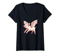 Women's Funny Flying Pigs - Pig Flying - When Pigs Can Fly V-Neck T-Shirt