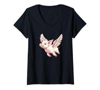 Women's Funny Flying Pigs - Pig Flying - When Pigs Can Fly V-Neck T-Shirt