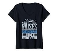 Womens Funny Foodie Raise Vibrations with Spicy Food V-Neck T-Shirt